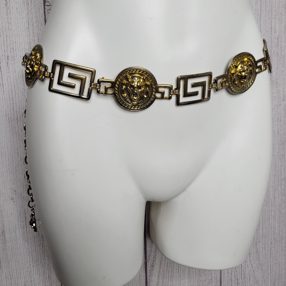 Vintage Metal Lion Head Heavy Chain Belt, S-M